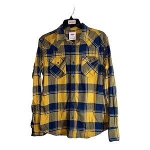 LEVI'S Mens Button Light Flannel Shirt Yellow Plaid Button Down Long Sleeve